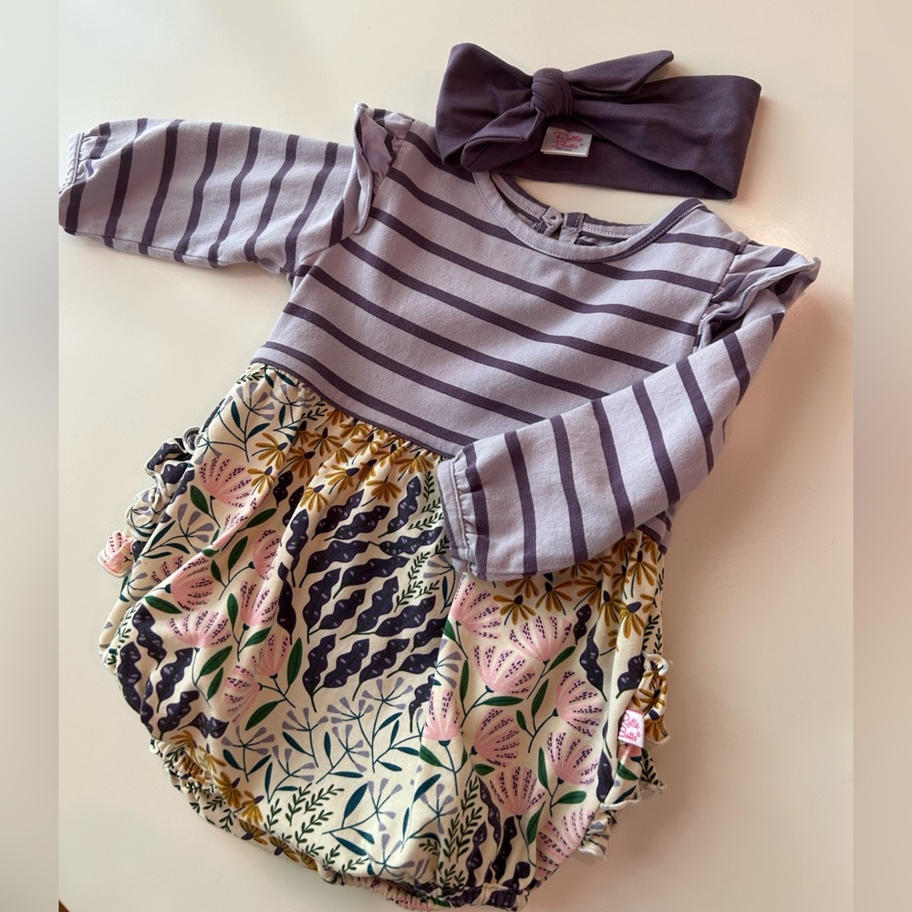Ruffle Butts Flutter Bubble Romper with Knot Wrap Headband